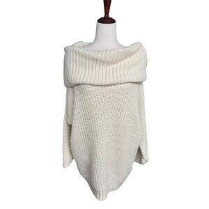 Umgee Chunky Rib Knit Cowl Boat Neck Drop Shoulder Sweater Dress Tunic S Cream